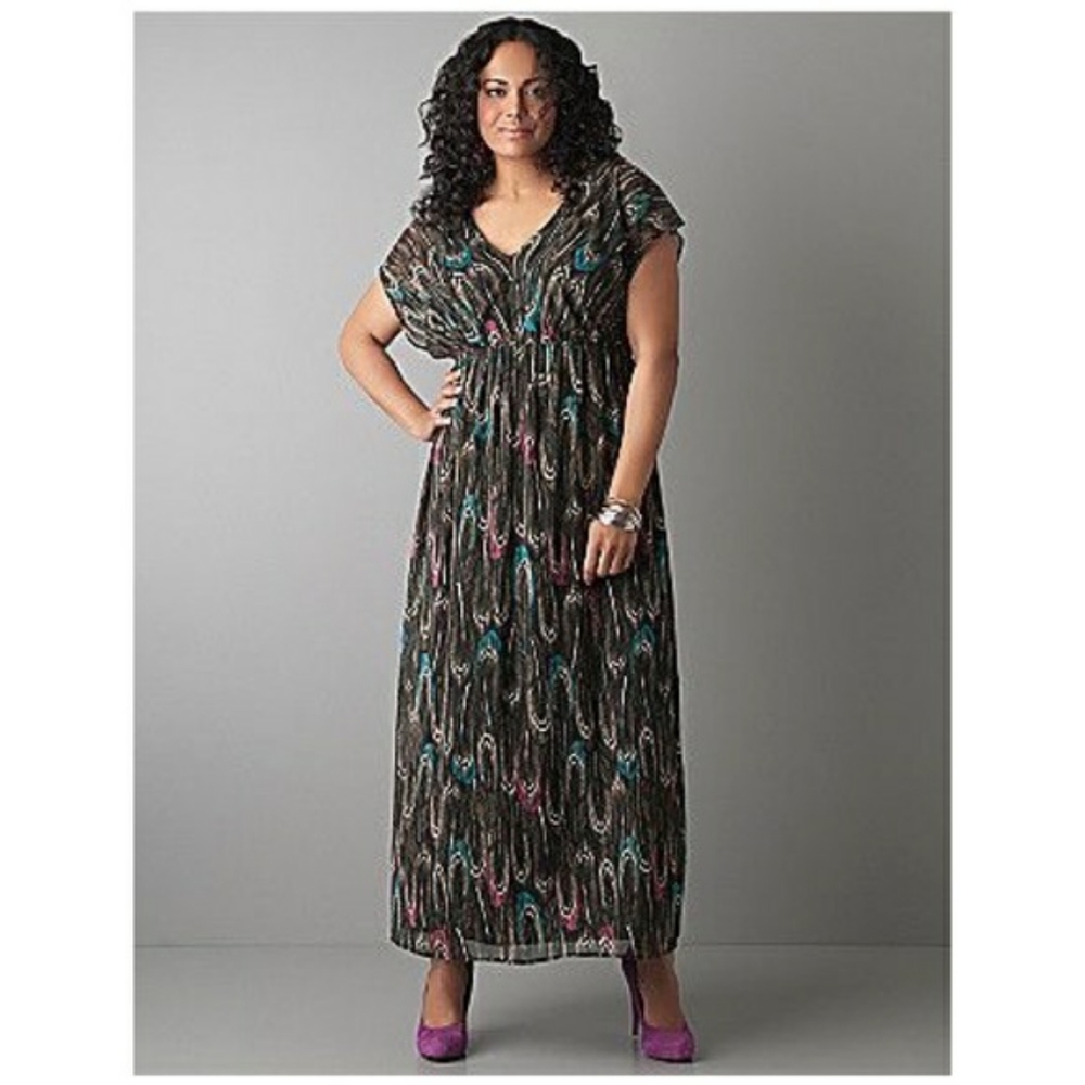 Lane Bryant Peacock feather maxi dress 26/28